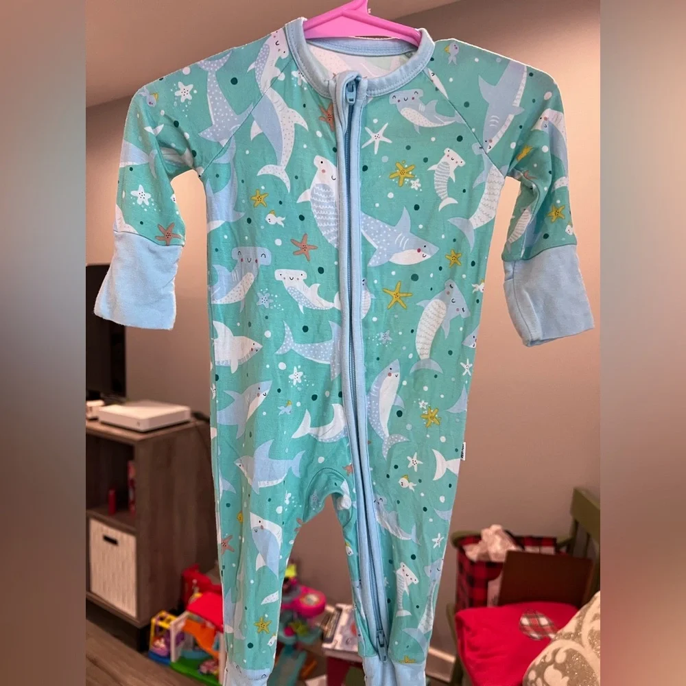 Little Sleepies Shark Soirée Zippy Pajamas Size Newborn GUC - Picture 1 of 8